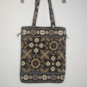 Vera Bradley Black Quilted Floral Tote with Cream and Rust Accents